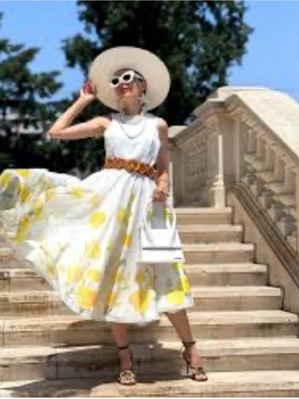 NWT Gorgeous White Midi Dress with Yellow Floral Accents - Picture 2 of 11